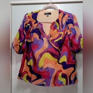 Nicole Miller Floral Embroidery Design Swirl Blouse Size S NWT